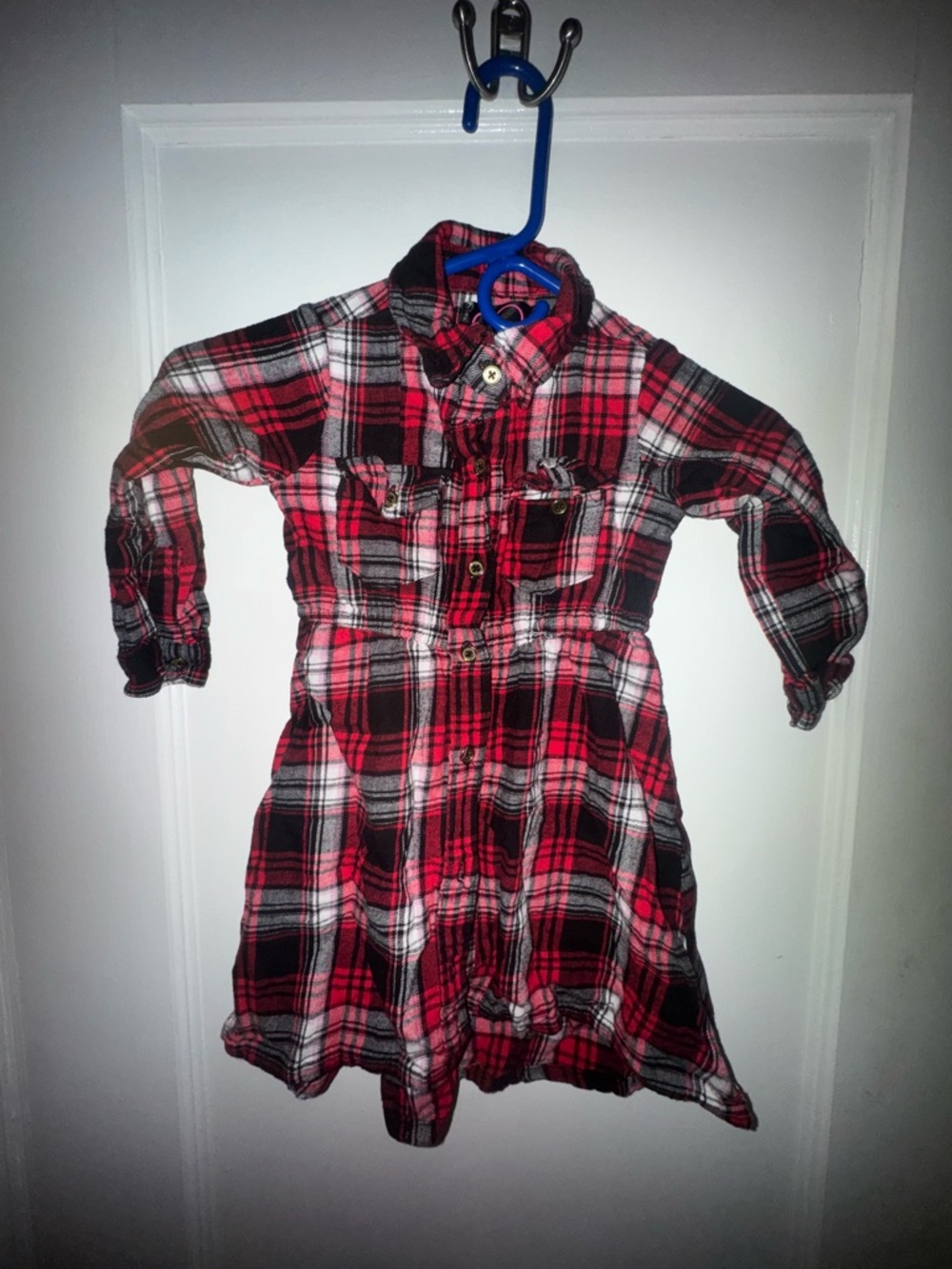 Girls Red Plaid Button-Front Casual Dress
